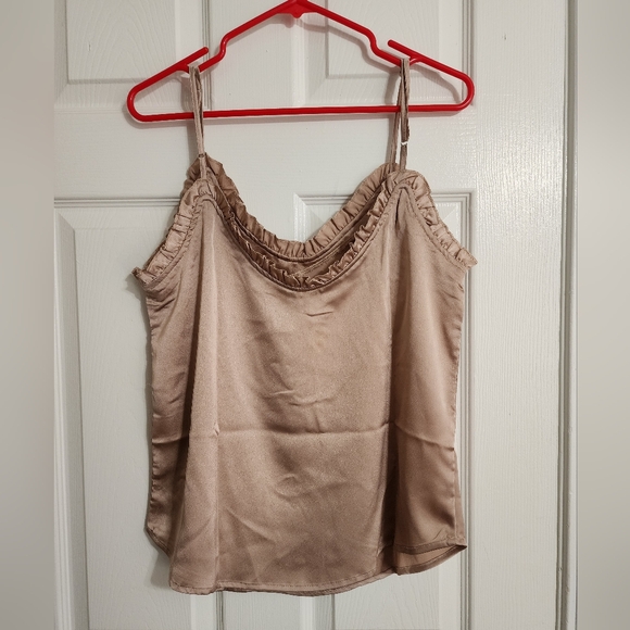 Nude beige satin cami with ruffle trim size L - Picture 2 of 5